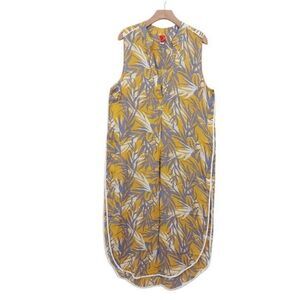 Red Carter Womens Long Tunic Dress Large Yellow Gray Curvy Hem V-Neck Slits